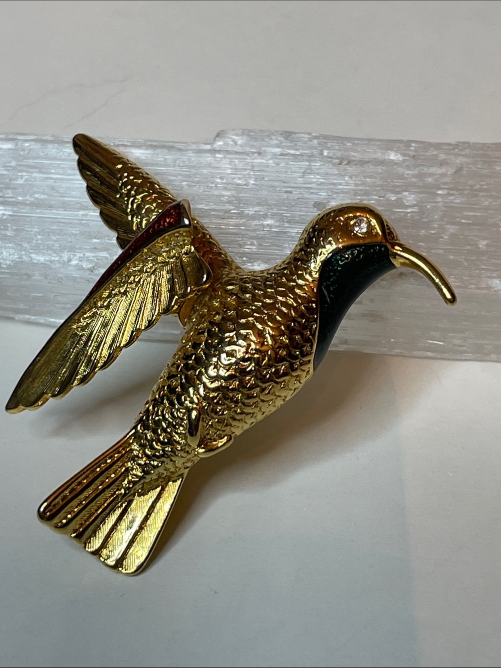 Vintage Gold Tone "Trembler" Hummingbird Brooch